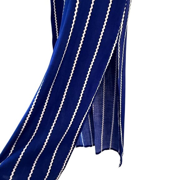 Home Holiday Claude Midi Dress Blue White Zigzag Stripe V-Neck XS Drawstring - Picture 5 of 9